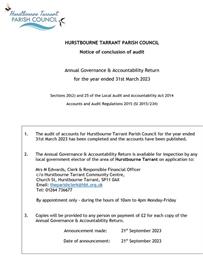 Notice of Conclusion of Audit - Annual Governance & Accountability Return for the year end  31st March 2023